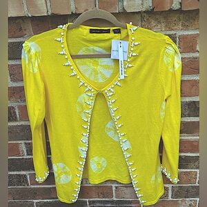 Michael Simon 100% Cotton lightweight Sweater .White Beaded Detail SZ M. NWTag